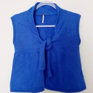 Free People Crop Sweater Vest Tie Angora Blue